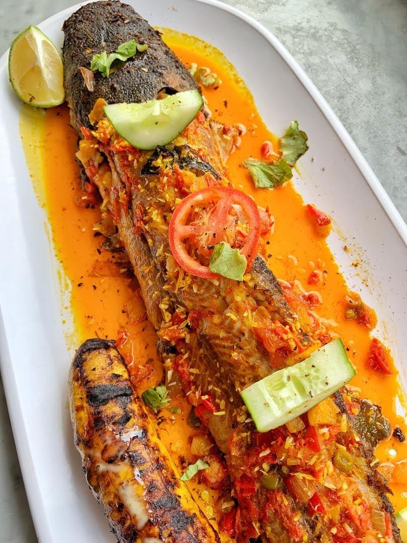 Grilled catfish with plantain